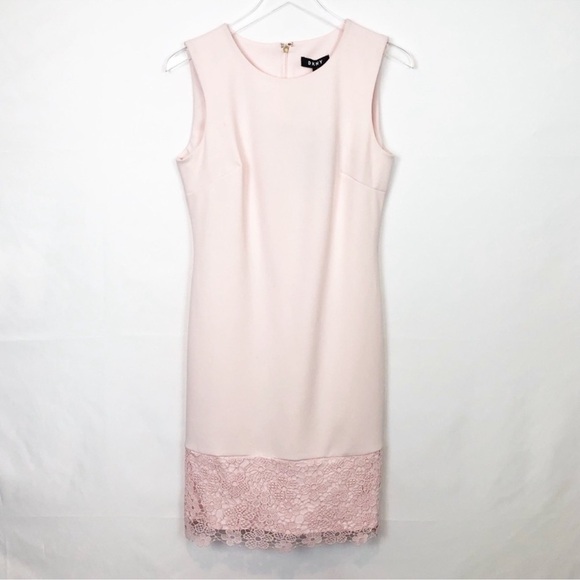 DKNY NWT Pink Sleeveless Lace Trim Sheath Dress 8 - Picture 1 of 7